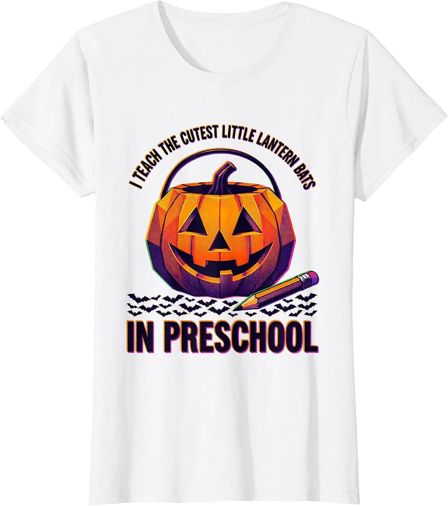 Women's I Teach The Cutest Little Lantern Bats In Preschool Cute T-Shirt - White