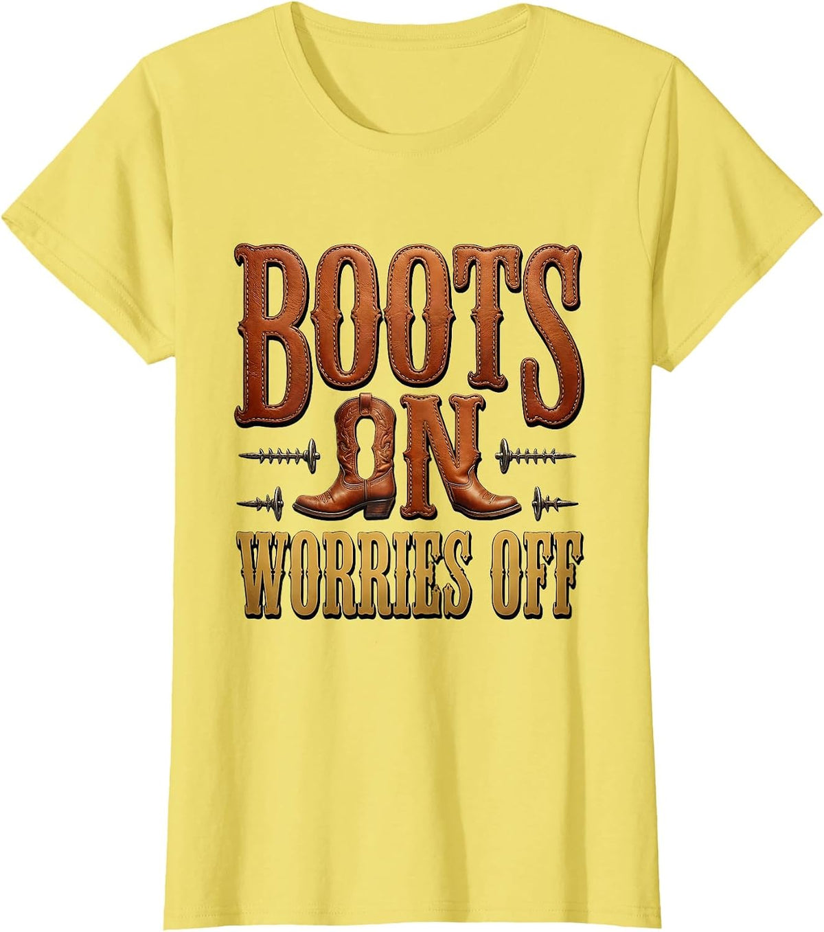 Boots On Worries Off Cowgirl Design T-Shirt - Lemon Yellow