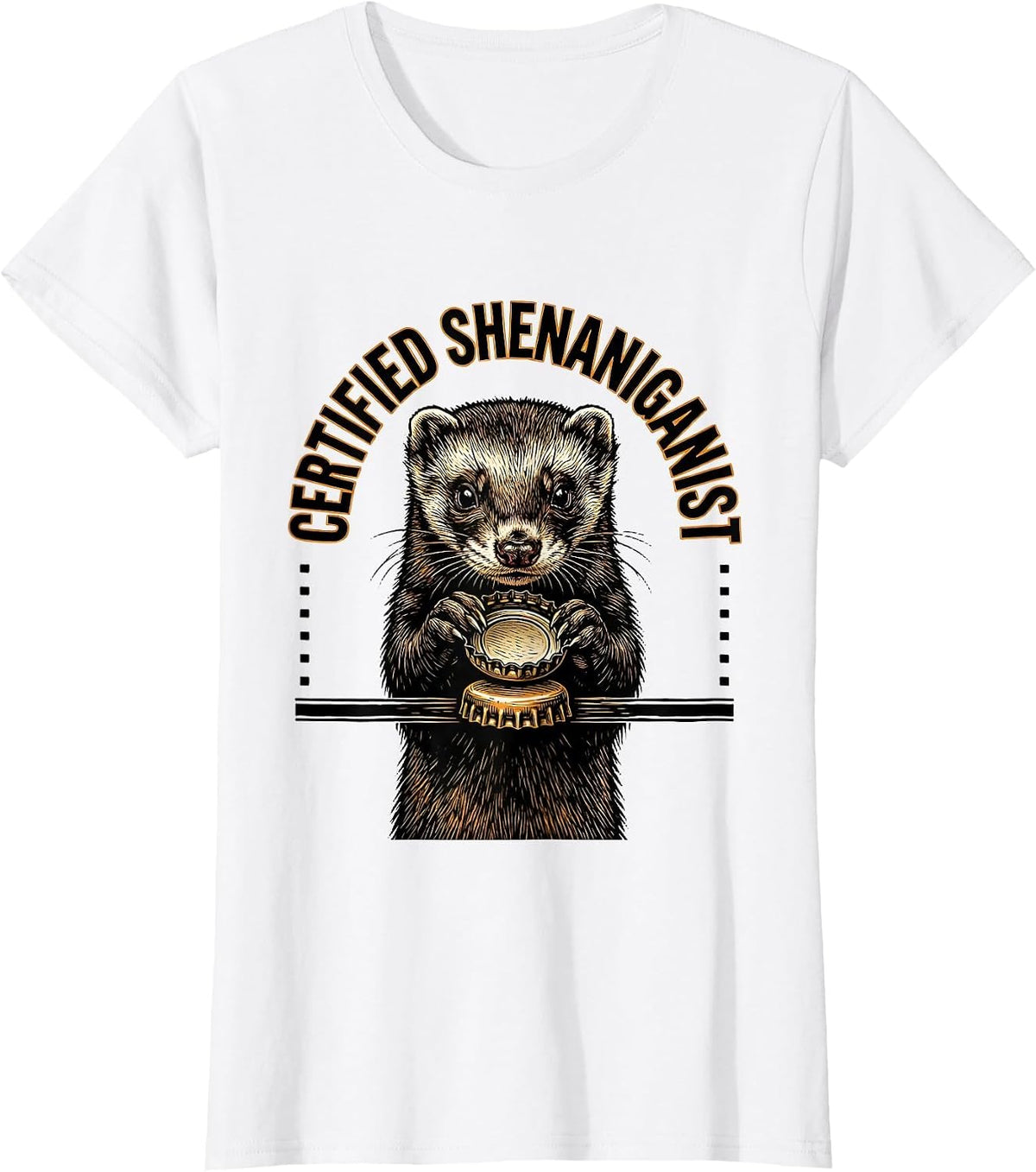 Certified Shenaniganist Funny Ferret St Patrick's Day T-Shirt - White