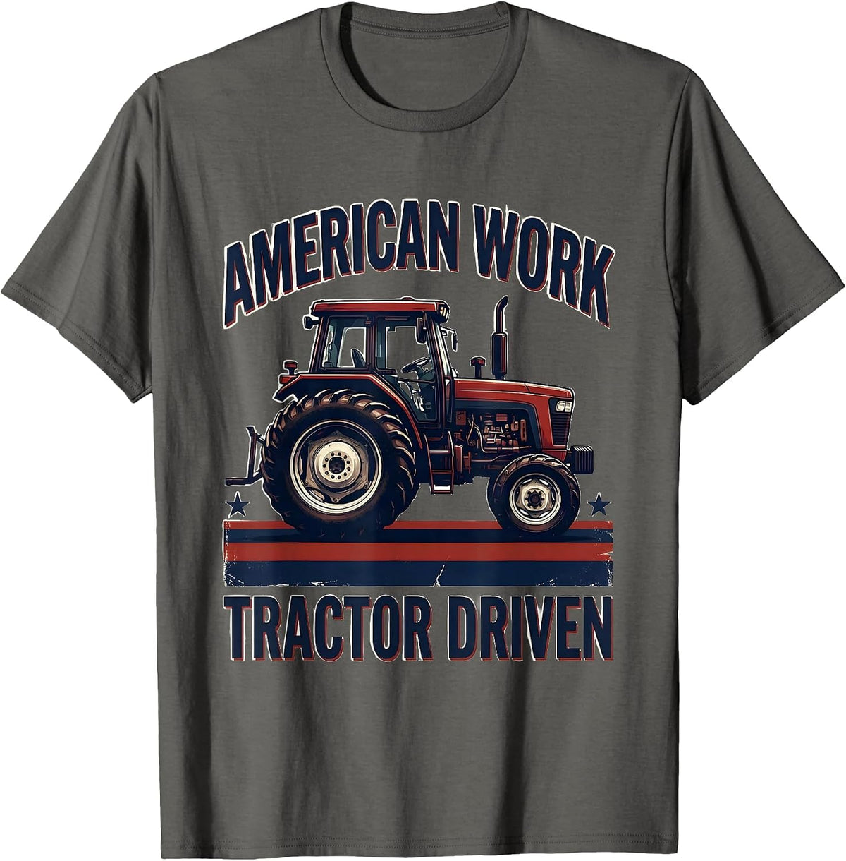 Men's American Work Tractor Driven Funny Farmer Patriotic Farm Dad T-Shirt - Asphalt Grey