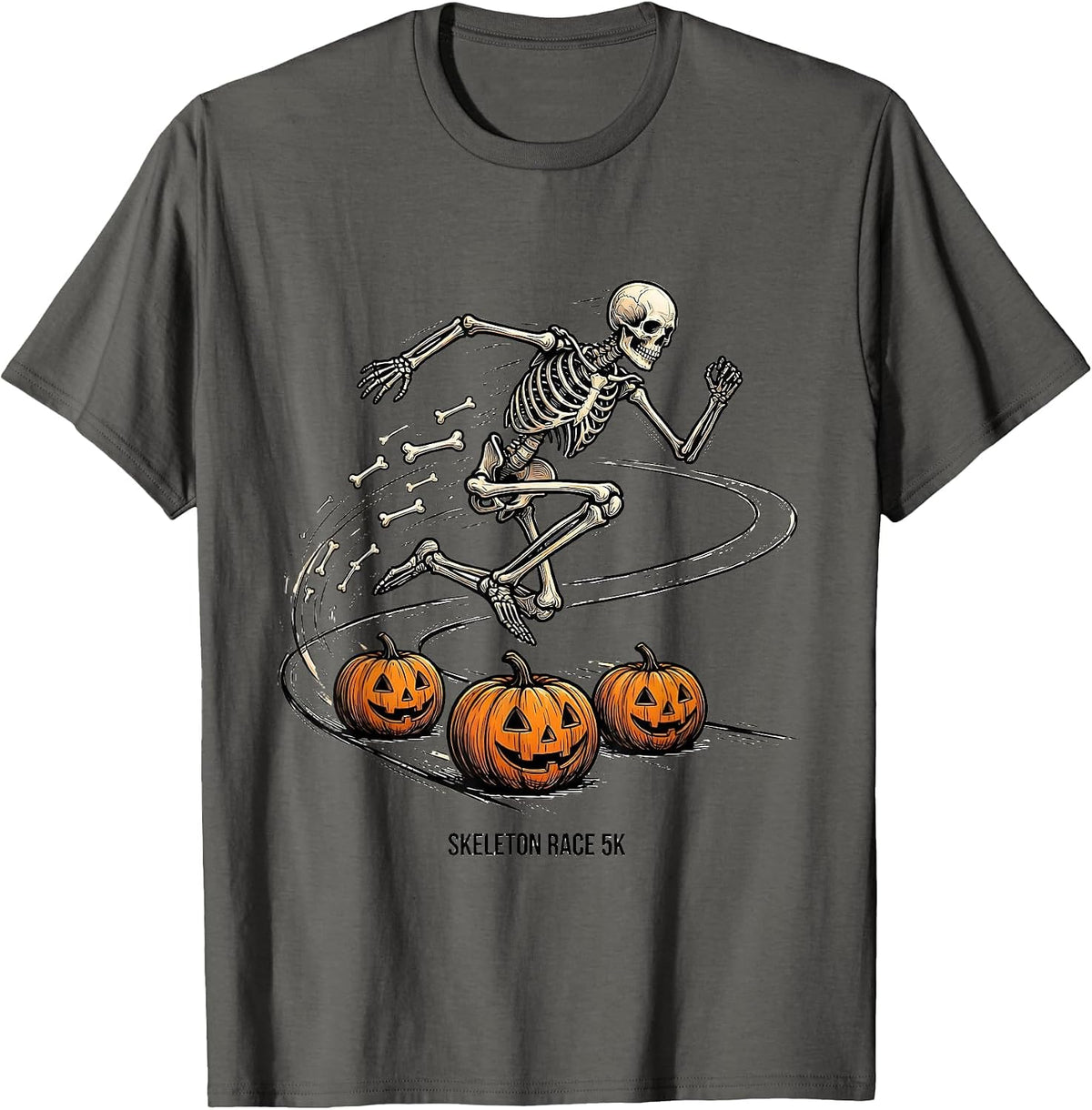 Men's Skeleton Race 5K Funny Halloween Running Costume Runner T-Shirt - Asphalt Grey