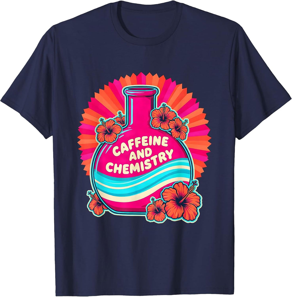 Caffeine and Chemistry Science Design T-Shirt - Navy Blue