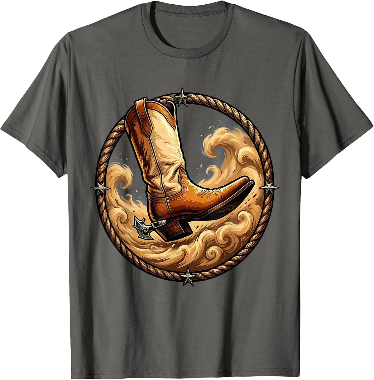 Men's Spurred Boot Kicking Dust Cowboy Western Design T-Shirt - Asphalt Grey