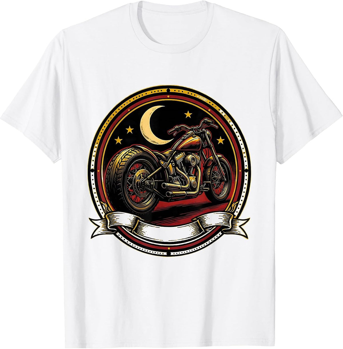 Men's Retro Bobber Motorcycle Crescent Moon Graphic T-Shirt - White