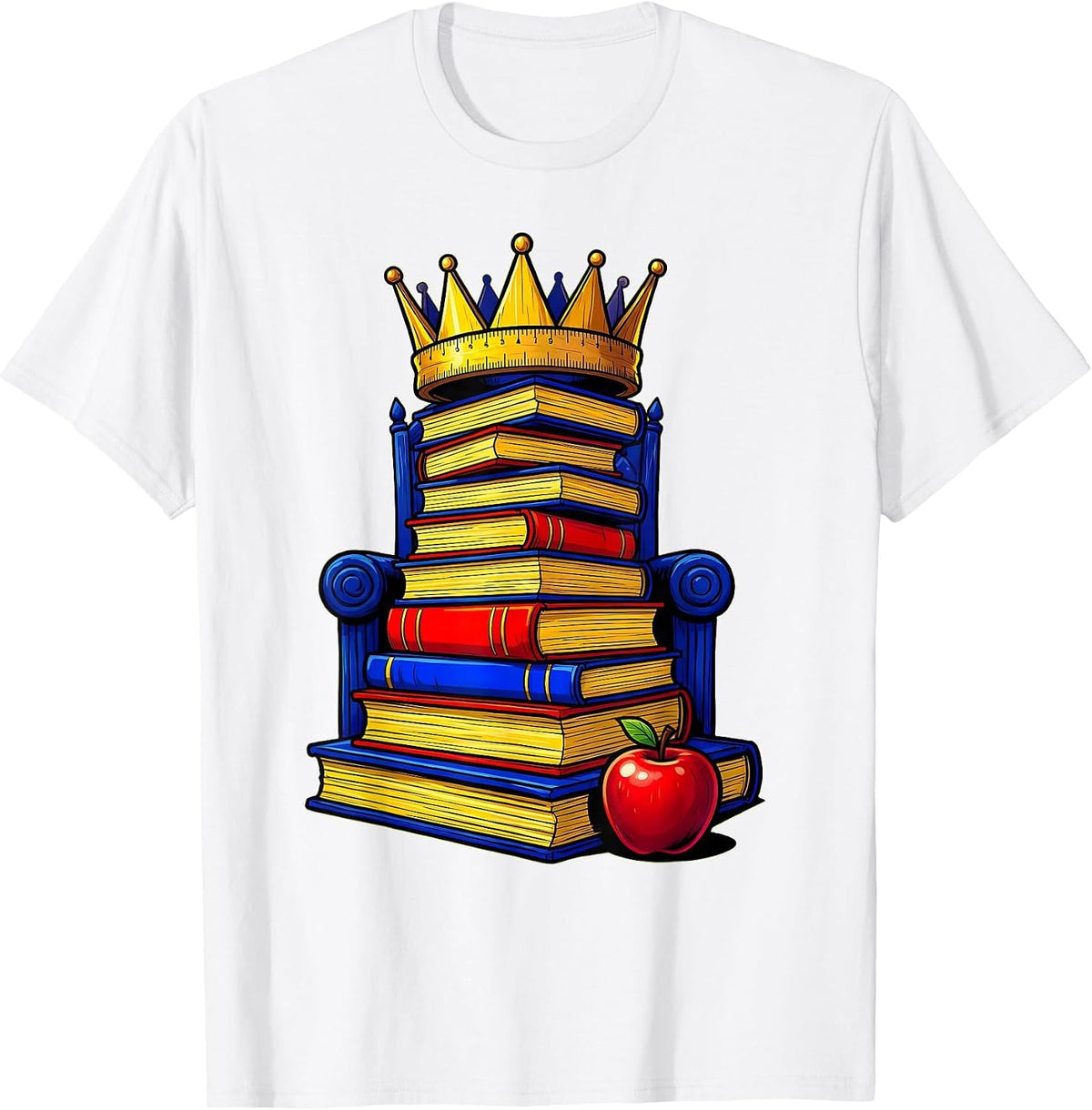 Men's 2nd Grade Teacher Ruler Crown Textbook Throne T-Shirt - White