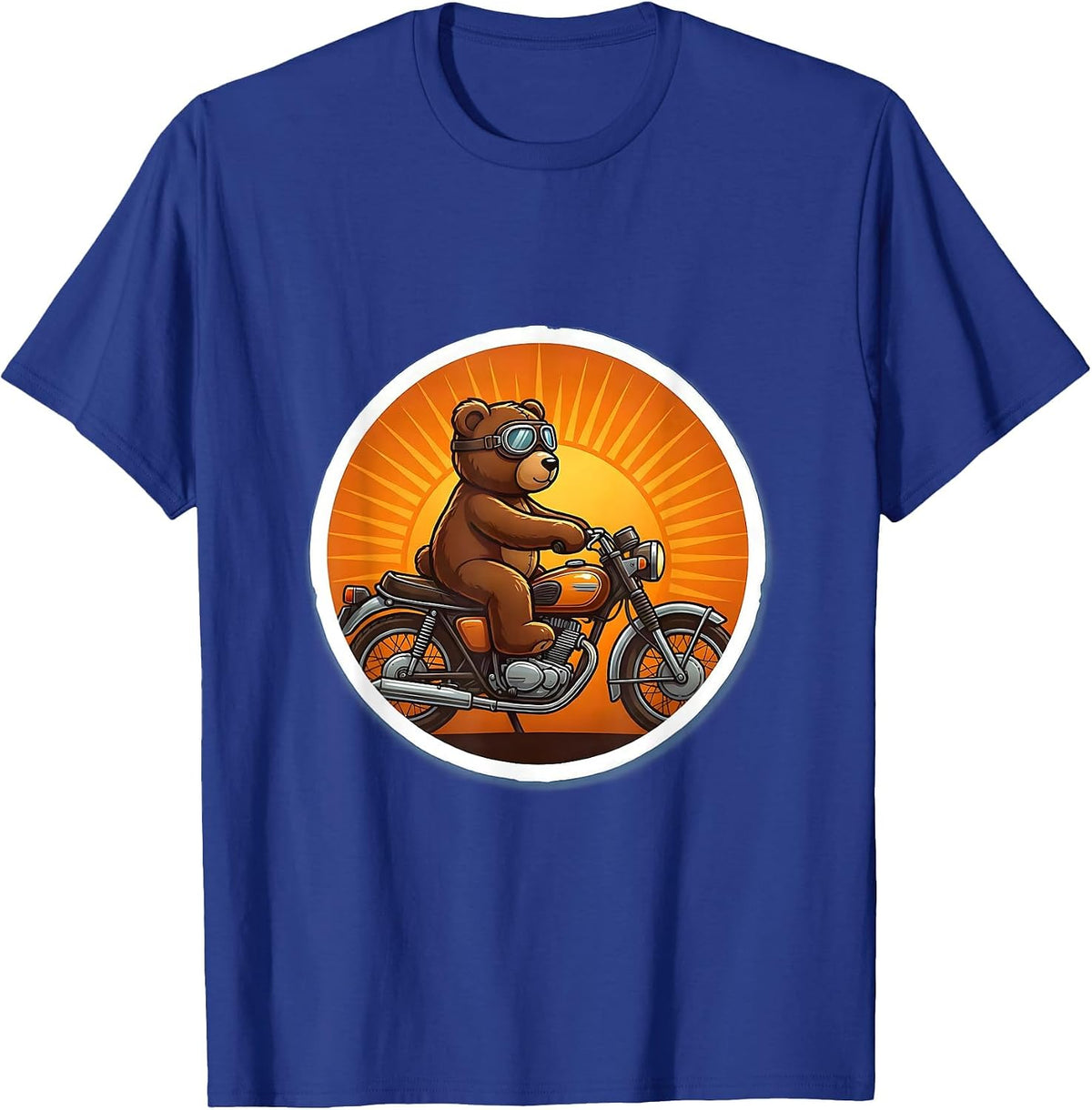 Men's Teddy Bear Riding Vintage Motorcycle at Sunset T-Shirt - Royal Blue
