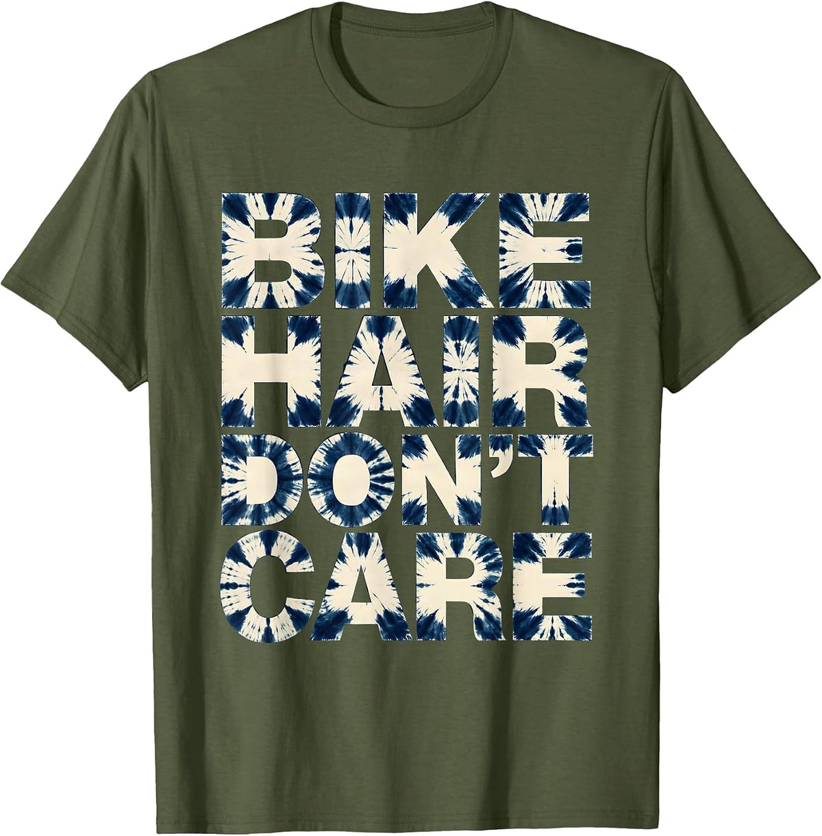 Bike Hair Don't Care Cycling Design T-Shirt - Olive Green