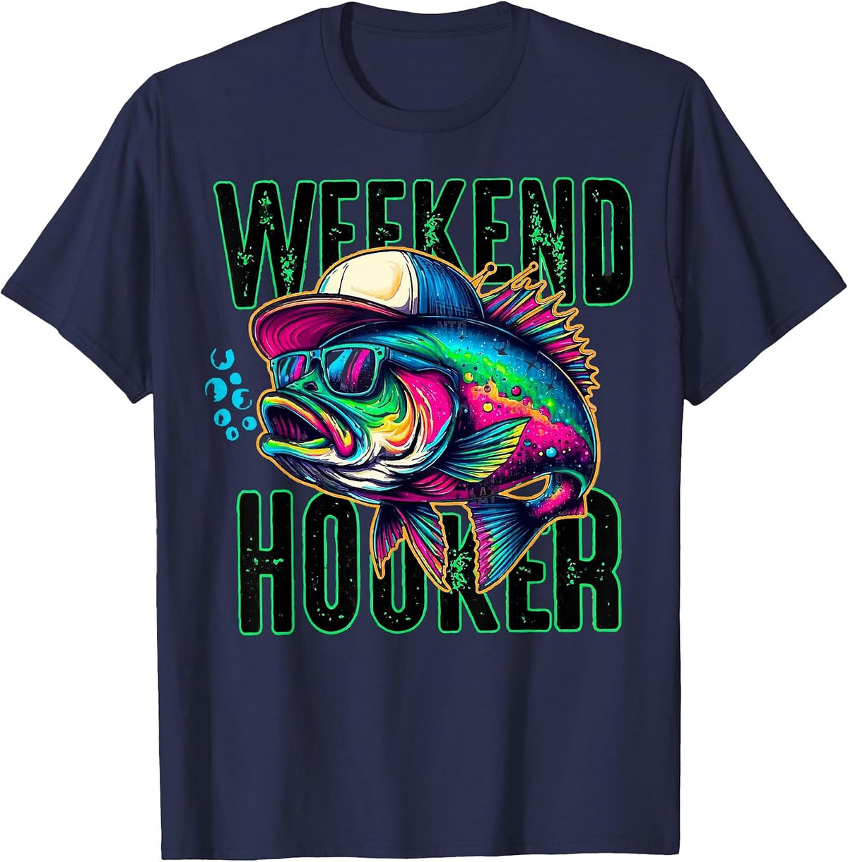 Weekend Hooker Colorful Fishing T-Shirt - Navy Blue
