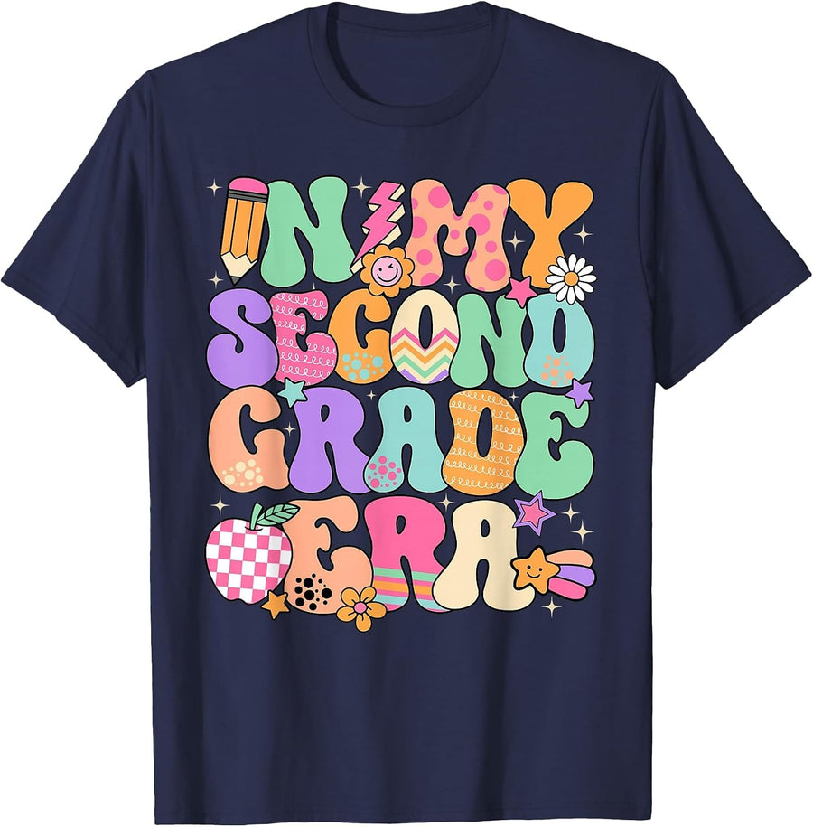 in My Second Grade Era Cute 2nd Grade Teacher Back to School T-Shirt - Navy Blue