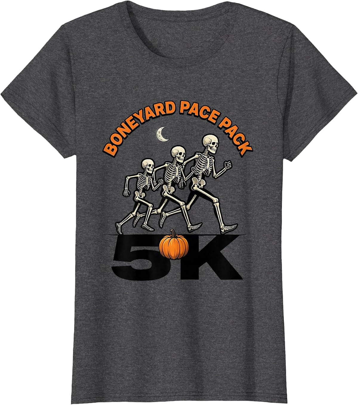 Women's Boneyard Pace Pack 5K Funny Halloween Skeleton Runner Race T-Shirt - Dark Heather Grey