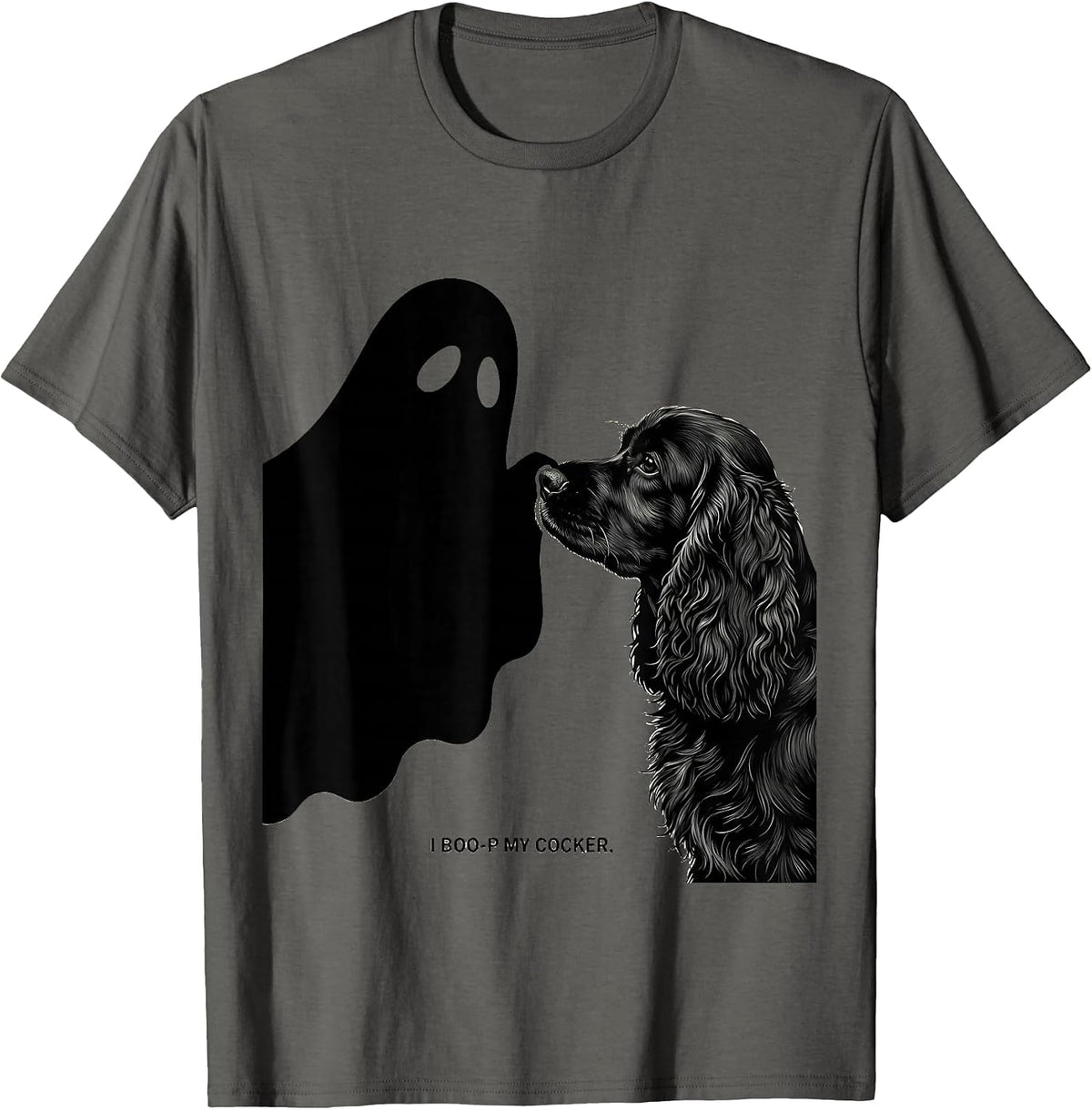 Men's I Boo-p My Cocker Funny Ghost Halloween Dog Lover Dog Mom T-Shirt - Asphalt Grey