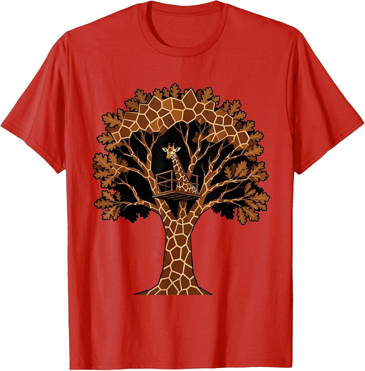 Men's Camo Hunting Tree Stand Hidden in Oak Tree T-Shirt - Red