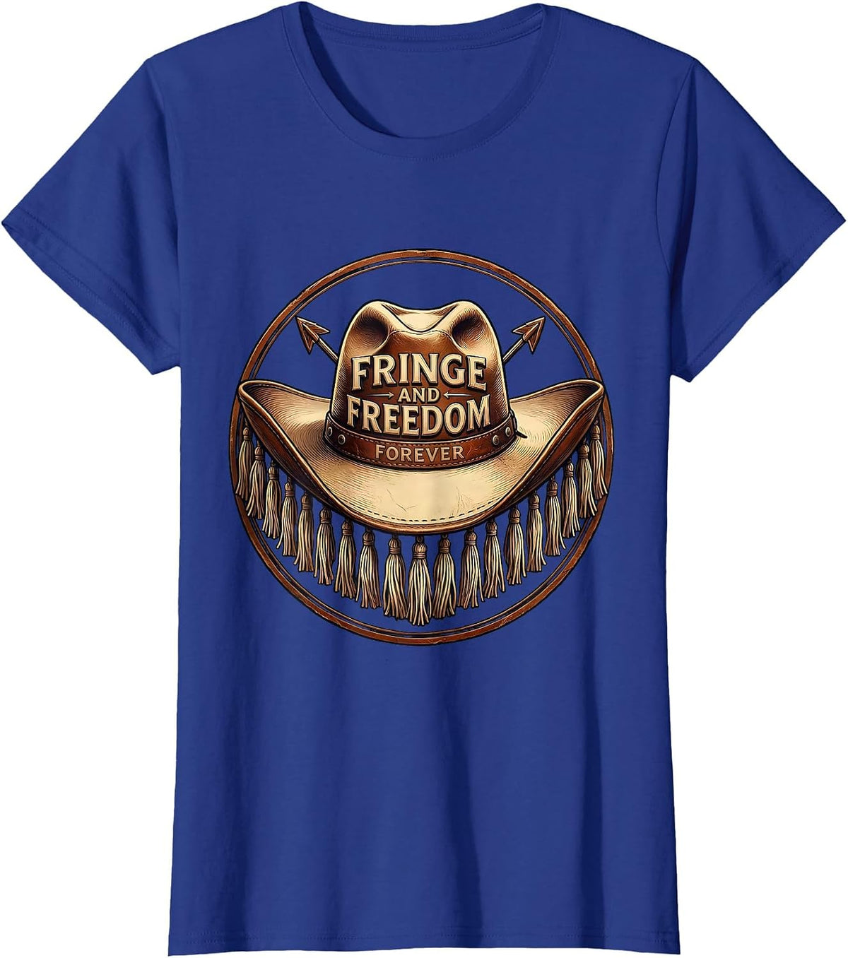 Women's Fringe and Freedom Forever Girls Western Design T-Shirt - Royal Blue