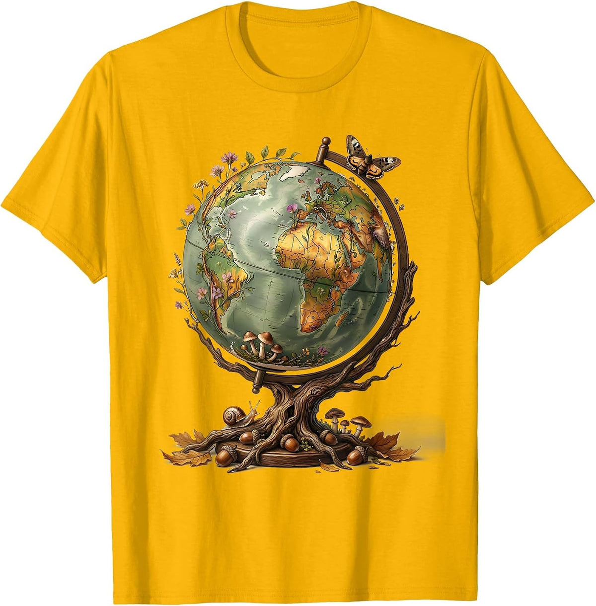 2nd Grade Teacher Globe ABC Illustration T-Shirt - Golden Yellow