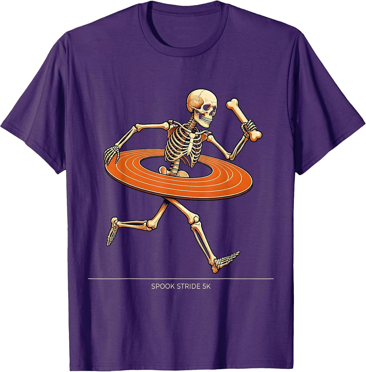 Men's Spook Stride 5K Funny Skeleton Runner Halloween Fun Run T-Shirt - Purple