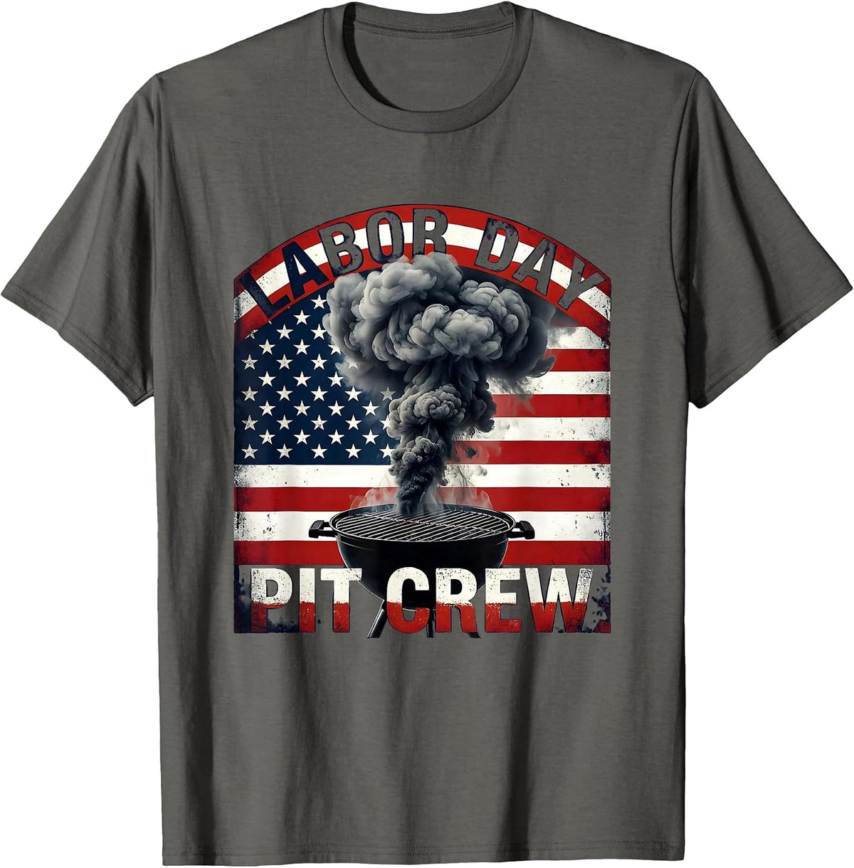 Labor Day Pit Crew Funny BBQ Dad Grill Master T-Shirt - Asphalt Grey