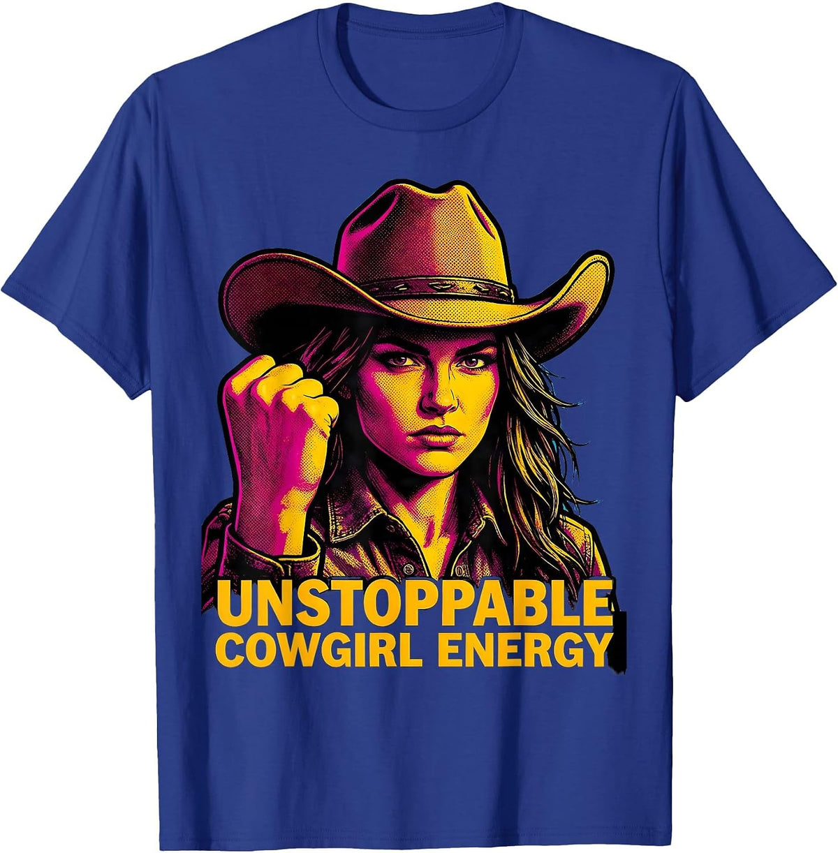 Unstoppable Cowgirl Energy Western Design T-Shirt - Royal Blue