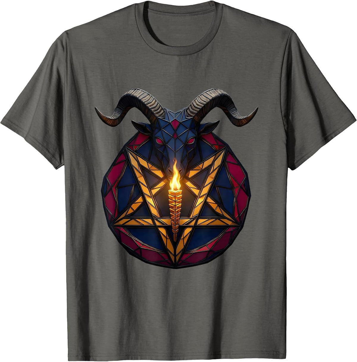 Oversized Pentagram Stained Glass Mosaic Occult Gothic T-Shirt - Asphalt Grey