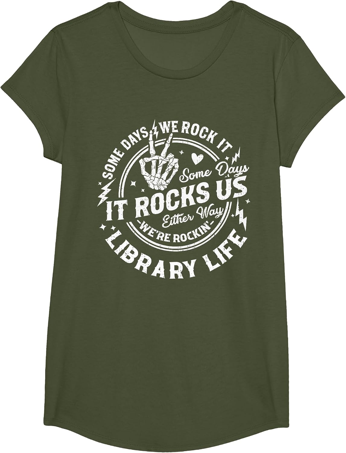Some Days We Rock It Library Life Librarian Back to School T-Shirt - Girls Olive Green