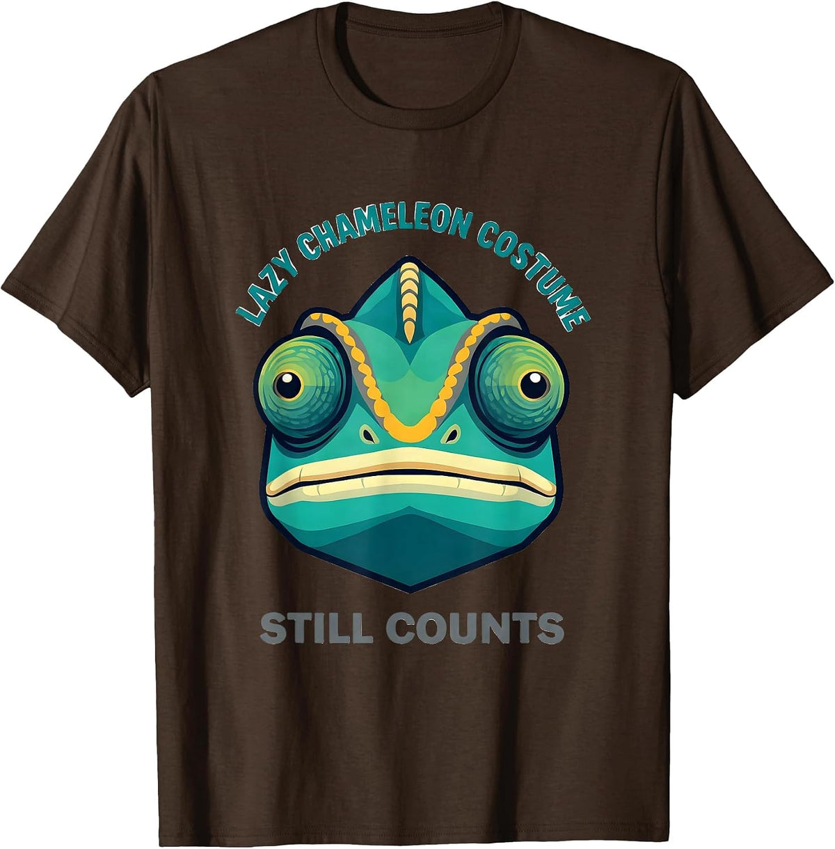 Men's Lazy Chameleon Costume Still Counts Kawaii Animal Face T-Shirt - Brown