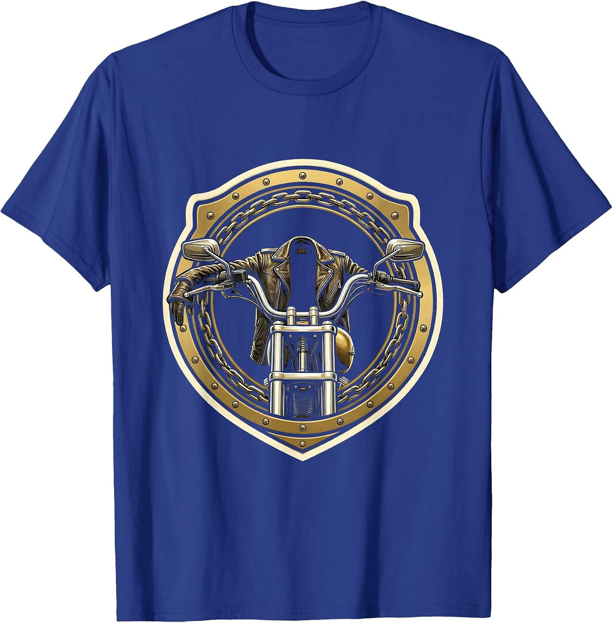 Men's Leather Jacket on Motorcycle Mirror Graphic Tee T-Shirt - Royal Blue