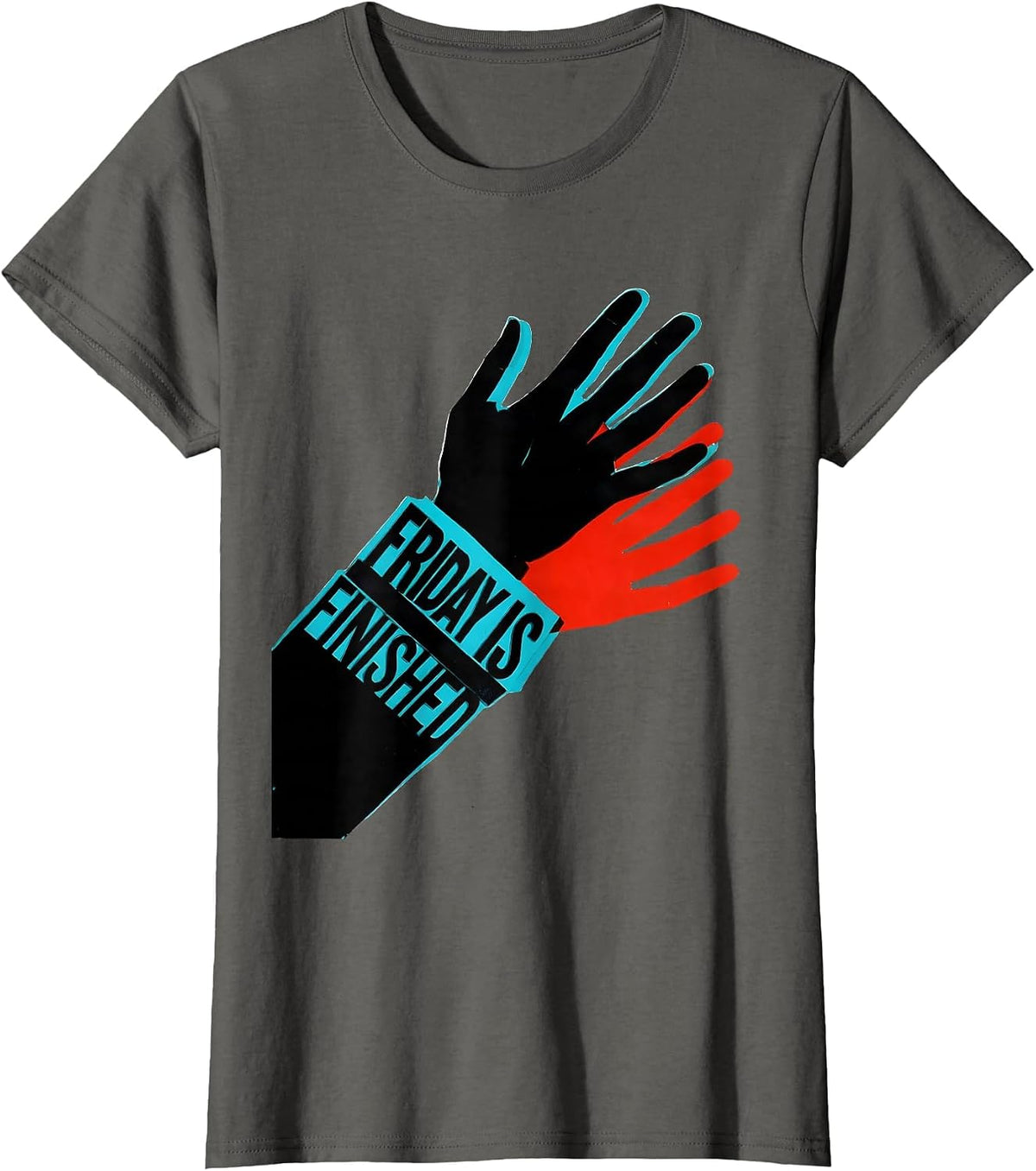 Women's Friday Is Finished New Wave Typography ASL Teacher Deaf T-Shirt - Asphalt Grey