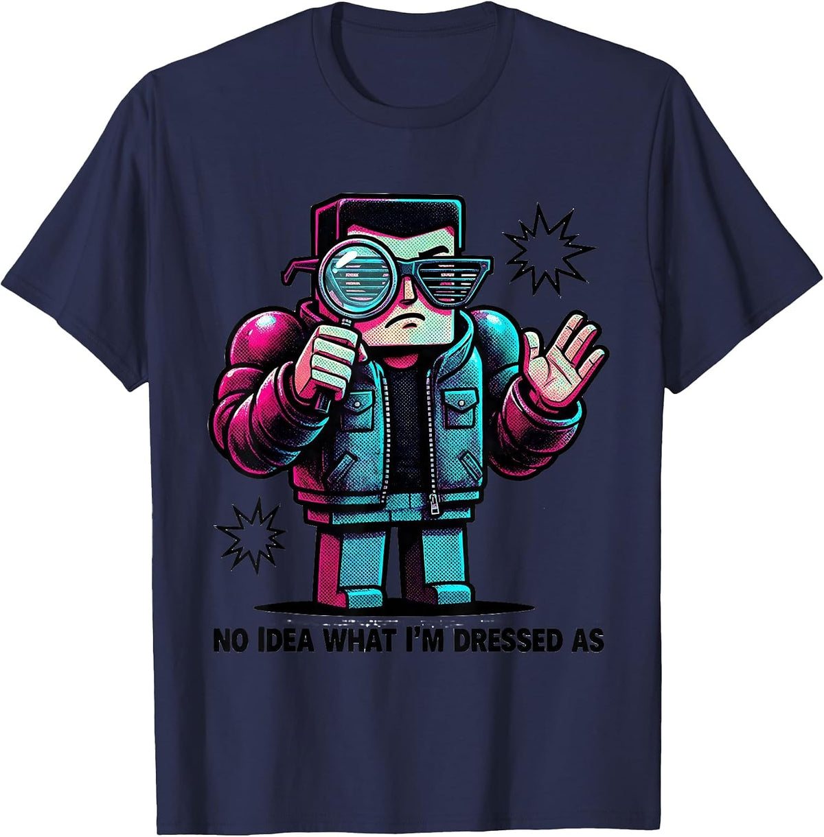 No Idea What I'm Dressed As Pop Art 80s Party Costume Humor T-Shirt - Navy Blue