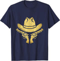 Cowboy Hat Crossed Revolvers Western Graphic T-Shirt - Navy Blue