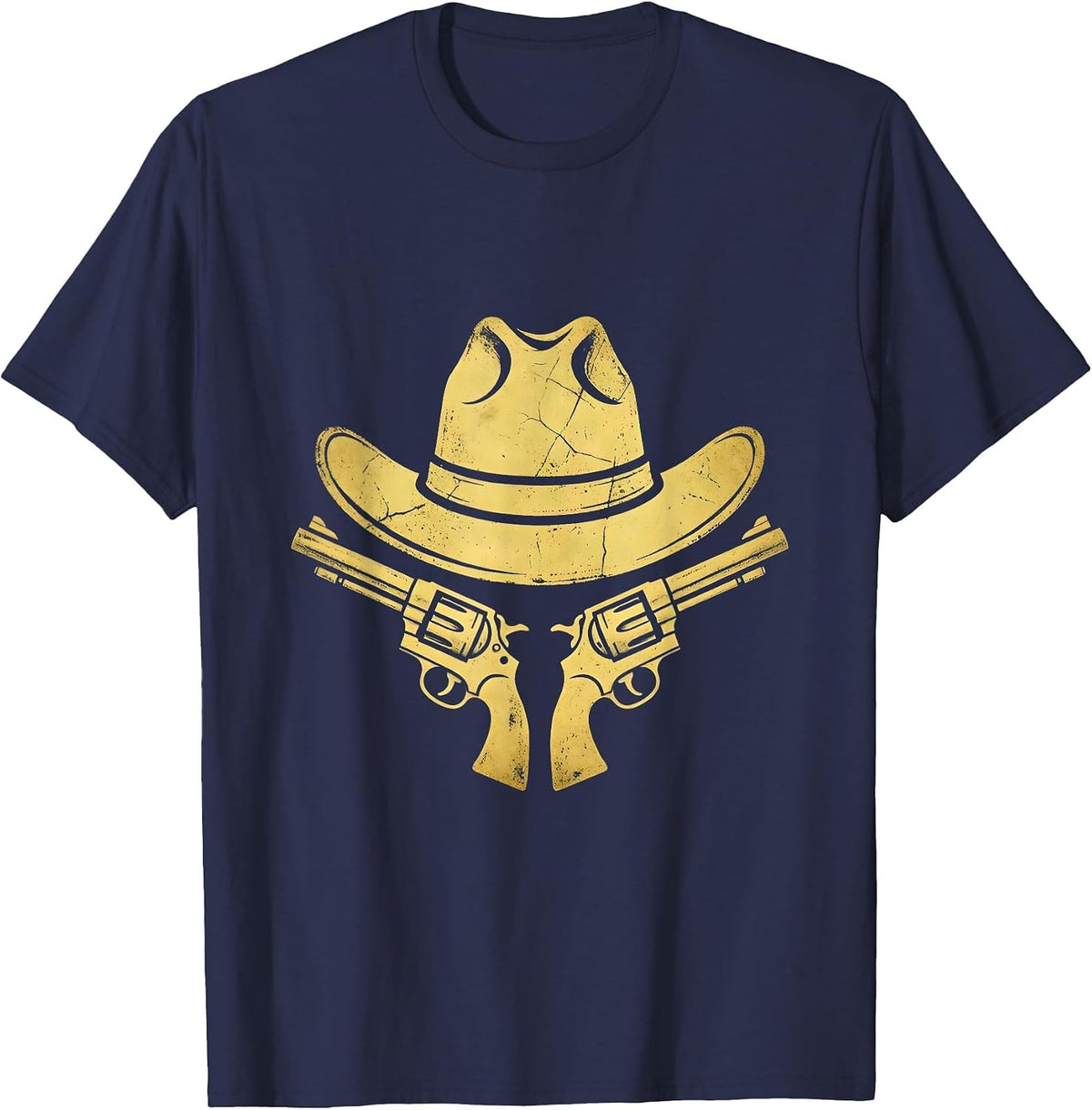Cowboy Hat Crossed Revolvers Western Graphic T-Shirt - Navy Blue