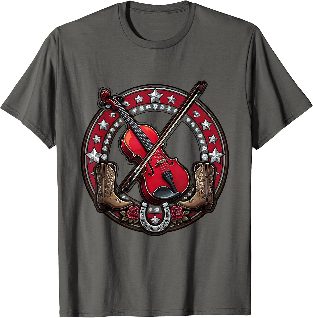 Men's Country Music Fiddle Player Saloon Stage T-Shirt - Asphalt Grey