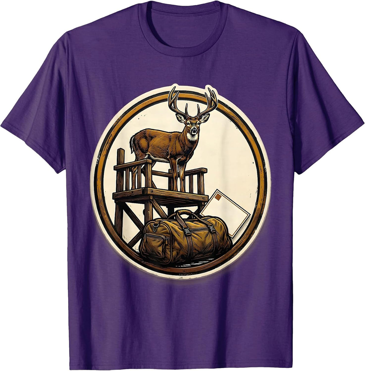 Sealed Buck Camp Badge Wood Type Letterpress Hunting Dad T-Shirt - Purple
