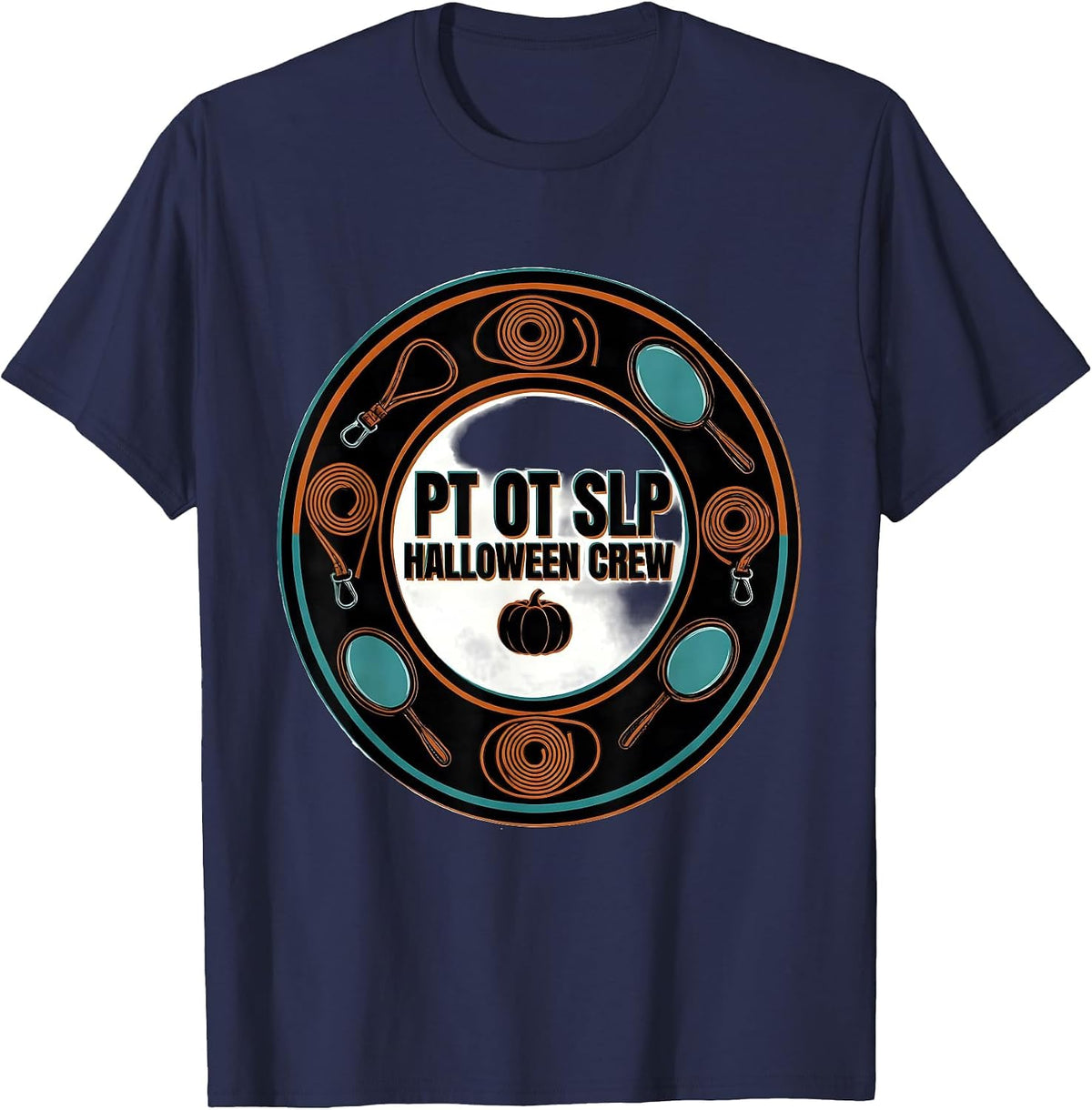 PT OT SLP Halloween Crew Funny Physical Therapy Team Humor T-Shirt - Navy Blue