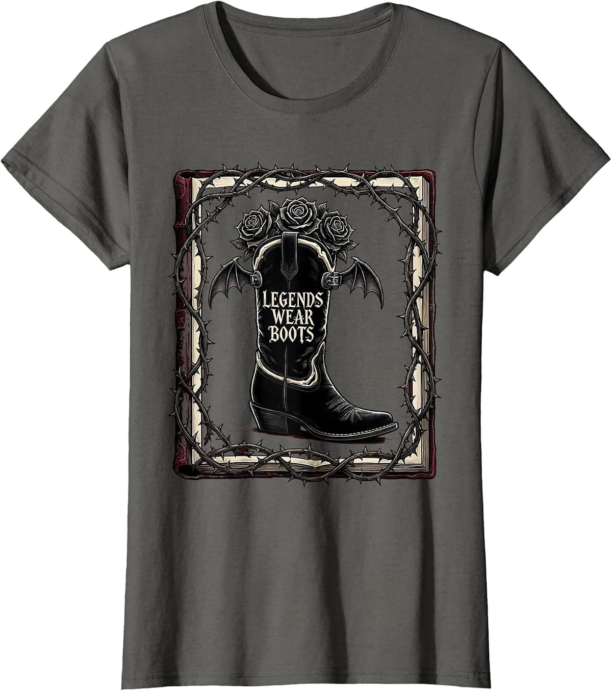 Women's Legends Wear Boots Cowboy Graphic Design T-Shirt - Asphalt Grey