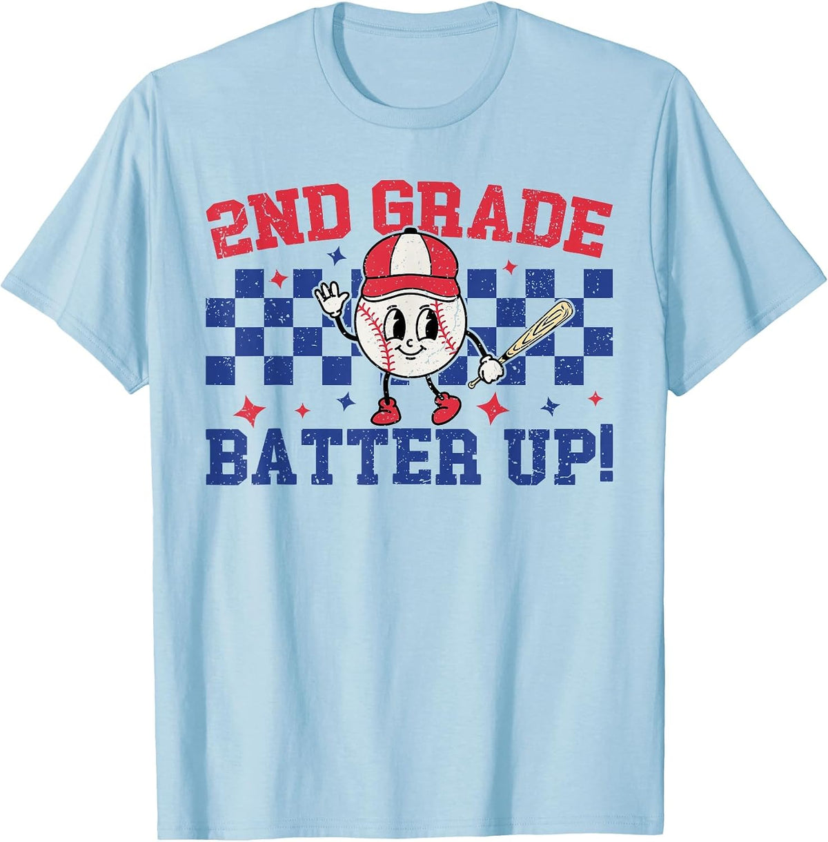 2nd Grade Batter Up Back to School Baseball Teacher Kids T-Shirt - Baby Blue