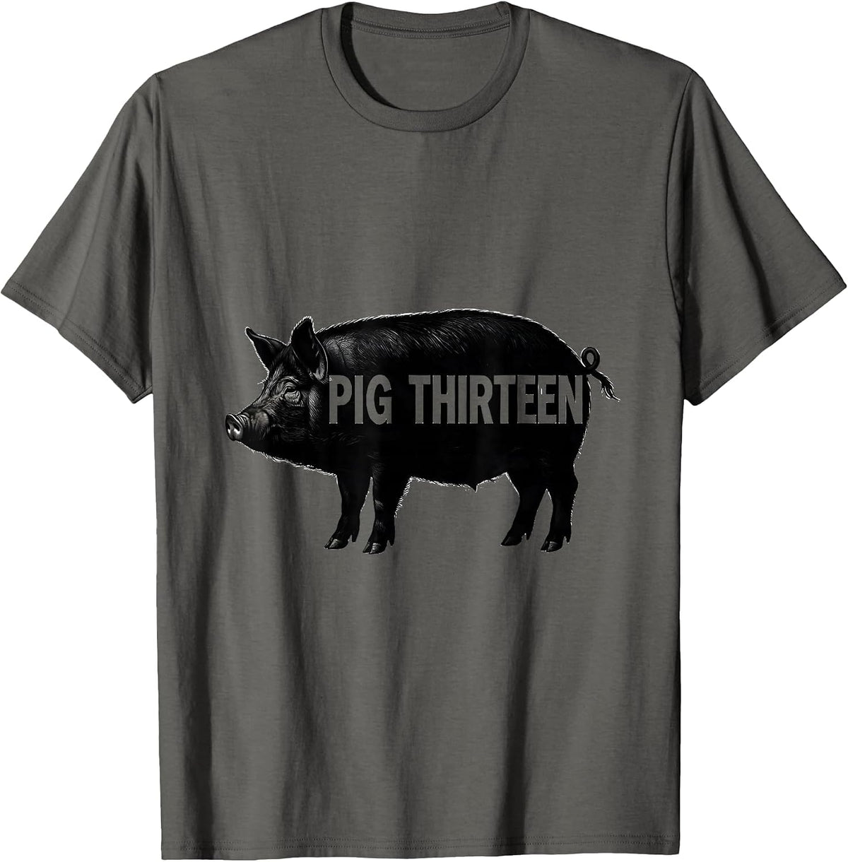 Men's Pig Thirteen Novelty Humor Pig Lover Gift T-Shirt - Asphalt Grey