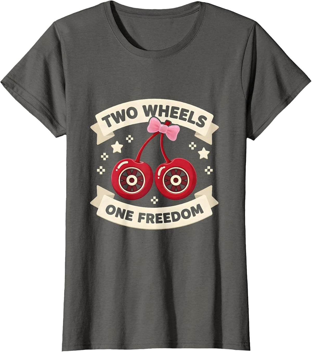 Women's Two Wheels One Freedom Motorcycle Design T-Shirt - Asphalt Grey