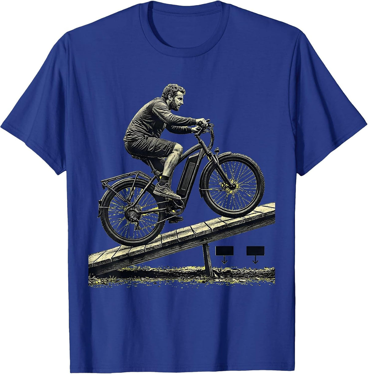 Men's Old Guy On An E-Bike Stencil Graphic Cycling Humor T-Shirt - Royal Blue
