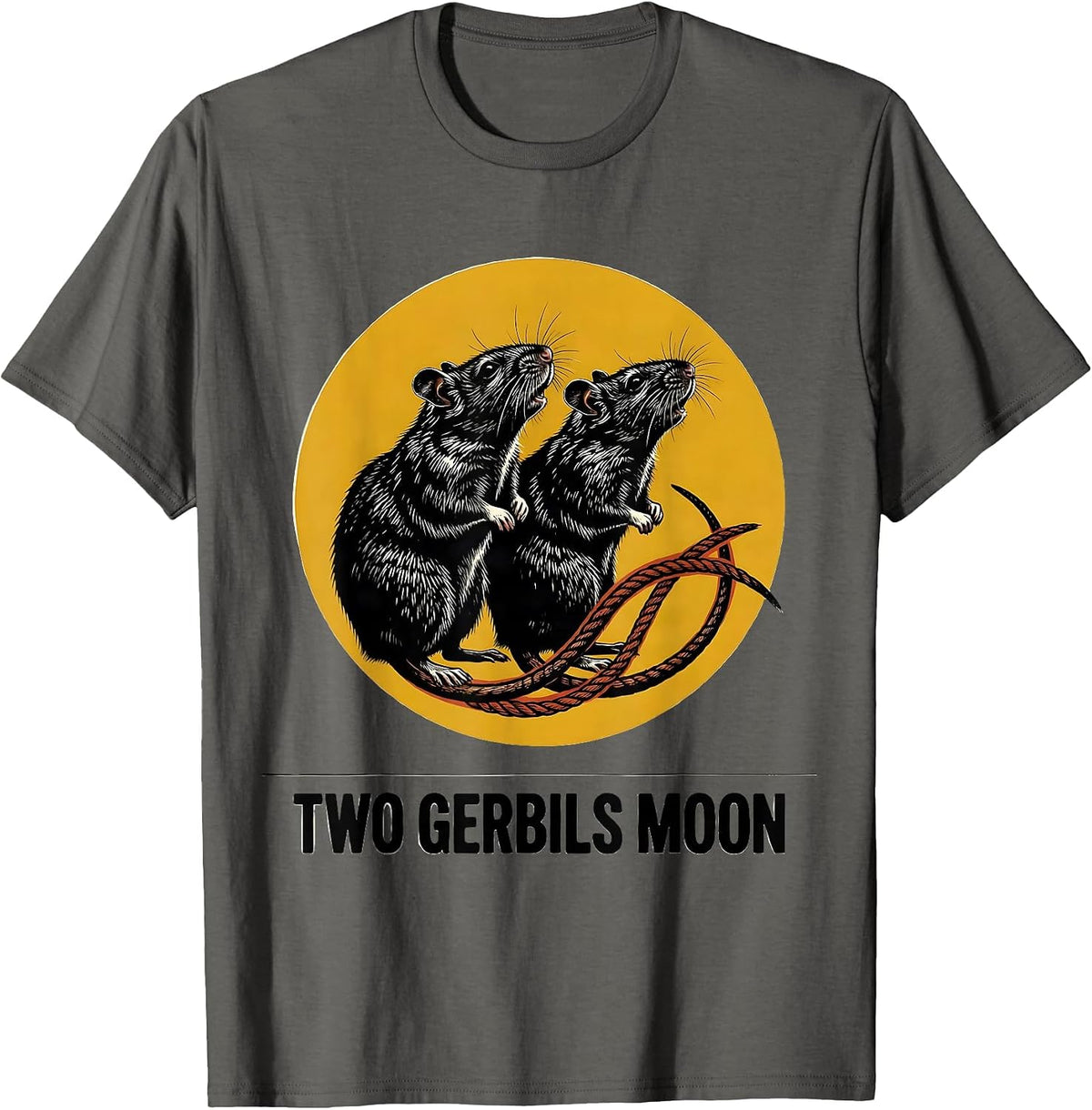 Two Gerbils Moon Funny Small Mammal Pet Lover Humor T-Shirt - Asphalt Grey