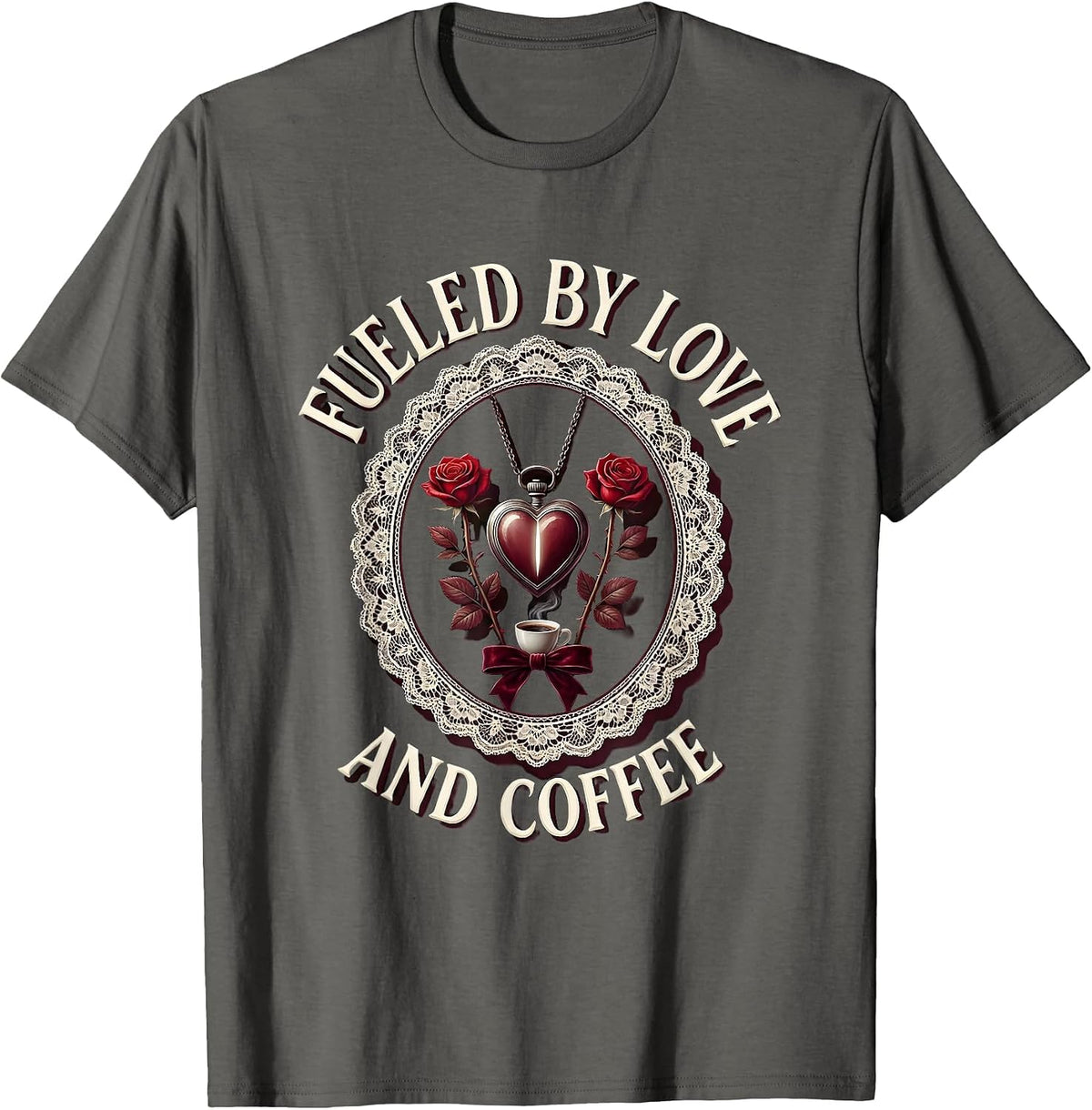 Men's Fueled by Love and Coffee Mimi Design T-Shirt - Asphalt Grey