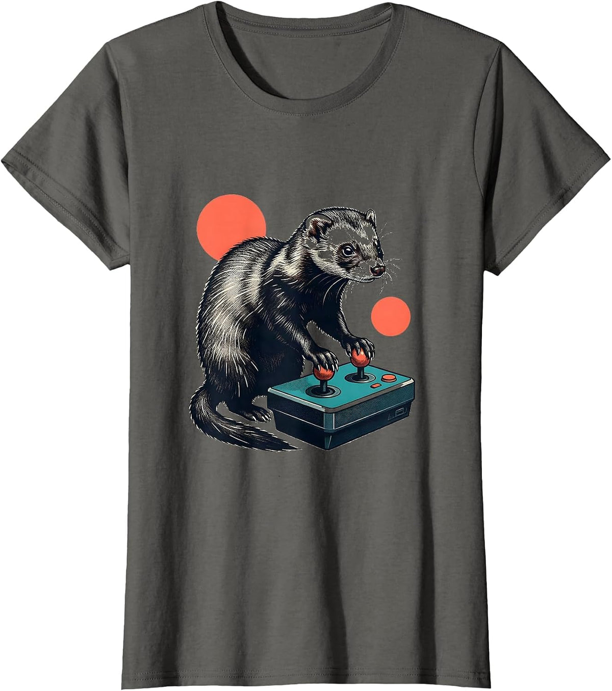 Women's Chibi Ferret Arcade Console Kawaii Anime Gamer T-Shirt - Asphalt Grey
