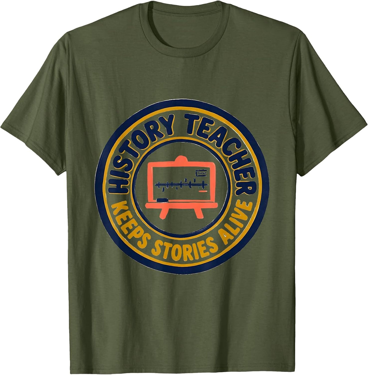 History Teacher Keeps Stories Alive Screenprint Teacher T-Shirt - Olive Green