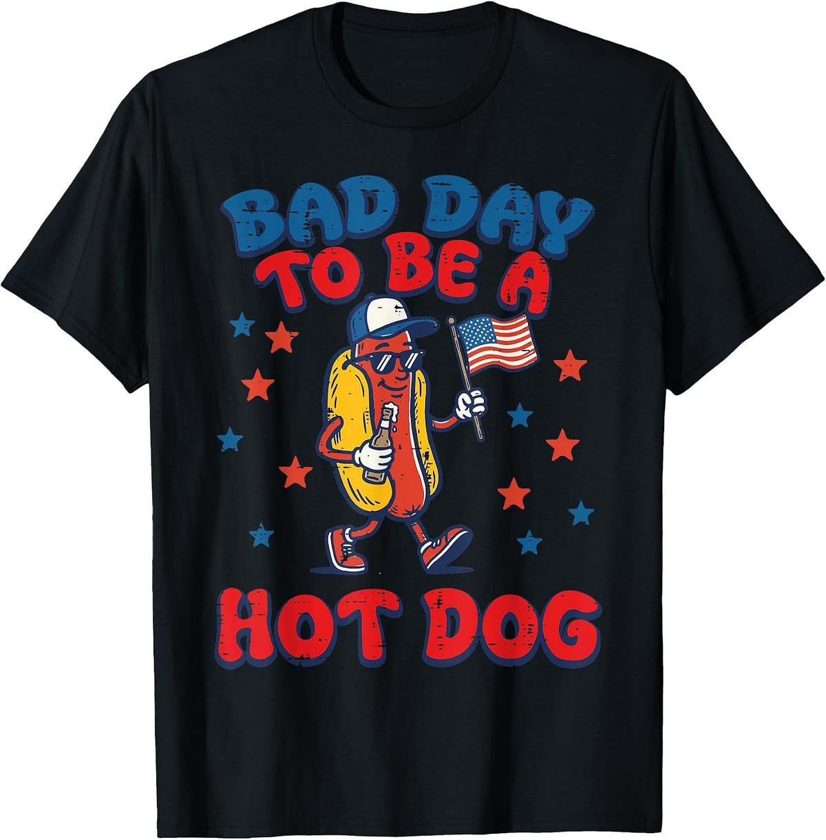 Bad Day to Be Hotdog US Flag Funny 4th of July Men Women Kid T-Shirt - Black