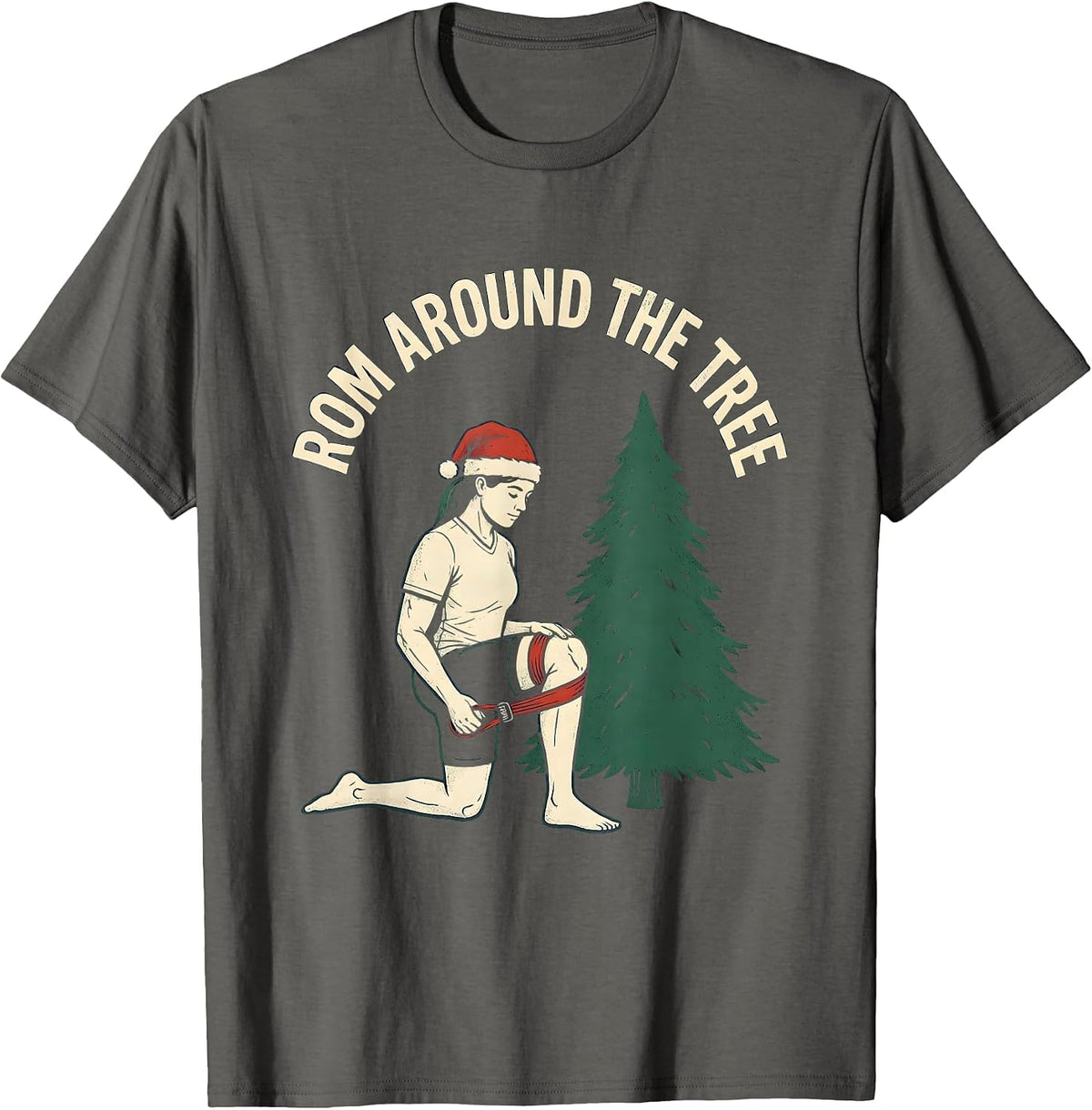 ROM Around The Tree Vintage Physical Therapist Christmas T-Shirt - Asphalt Grey