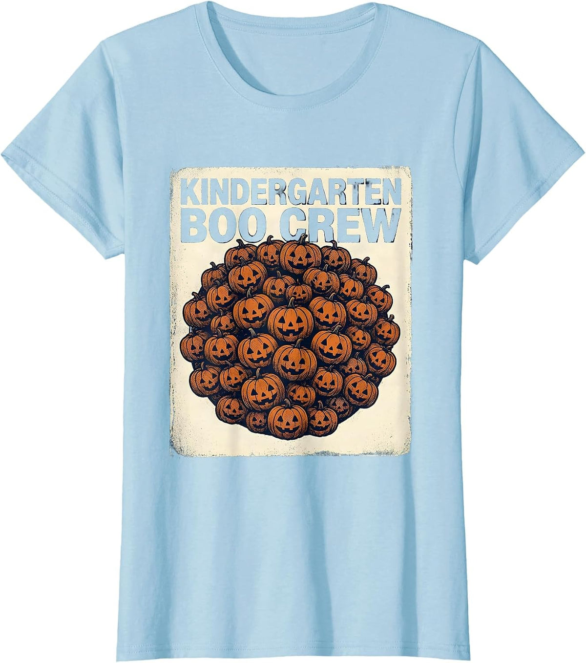 Women's Kindergarten Boo Crew Playful Halloween Teacher Crew Party T-Shirt - Baby Blue