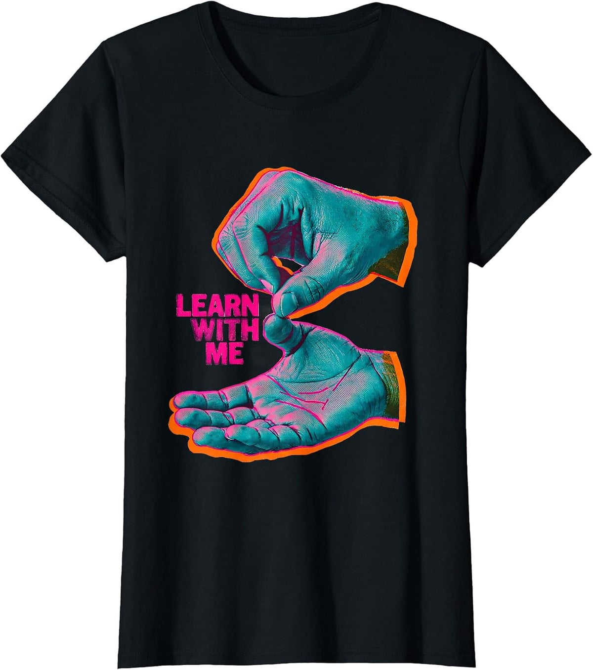 Learn With Me Risograph ASL Sign Language Teacher Advocacy T-Shirt - Black