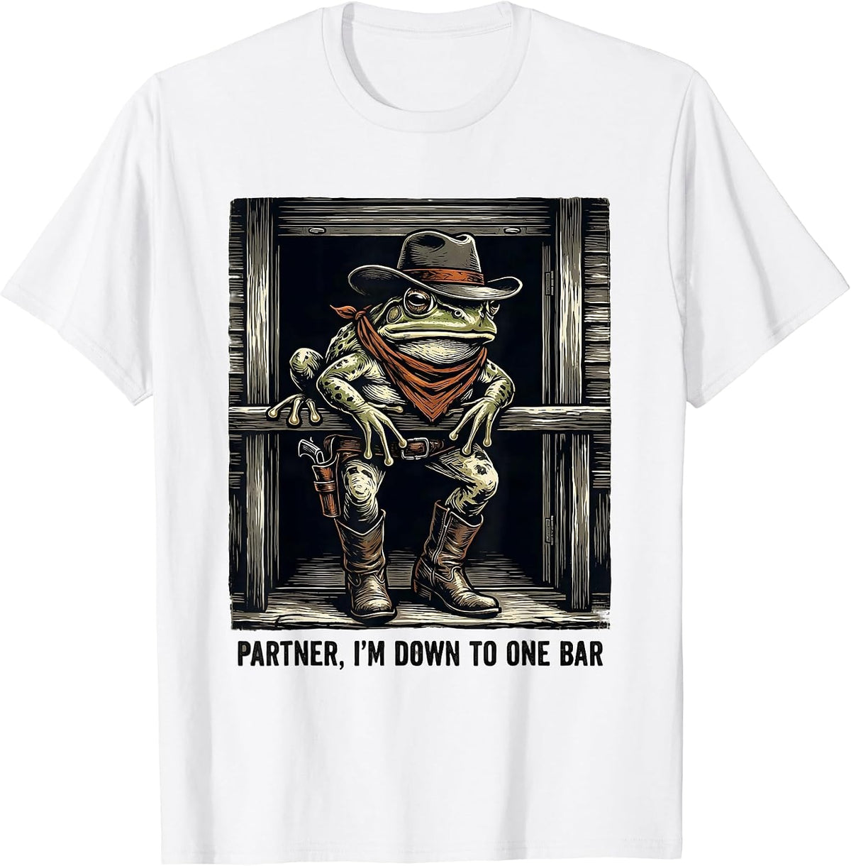 Men's Partner I'm Down To One Bar Funny Cowboy Frog Meme T-Shirt - White
