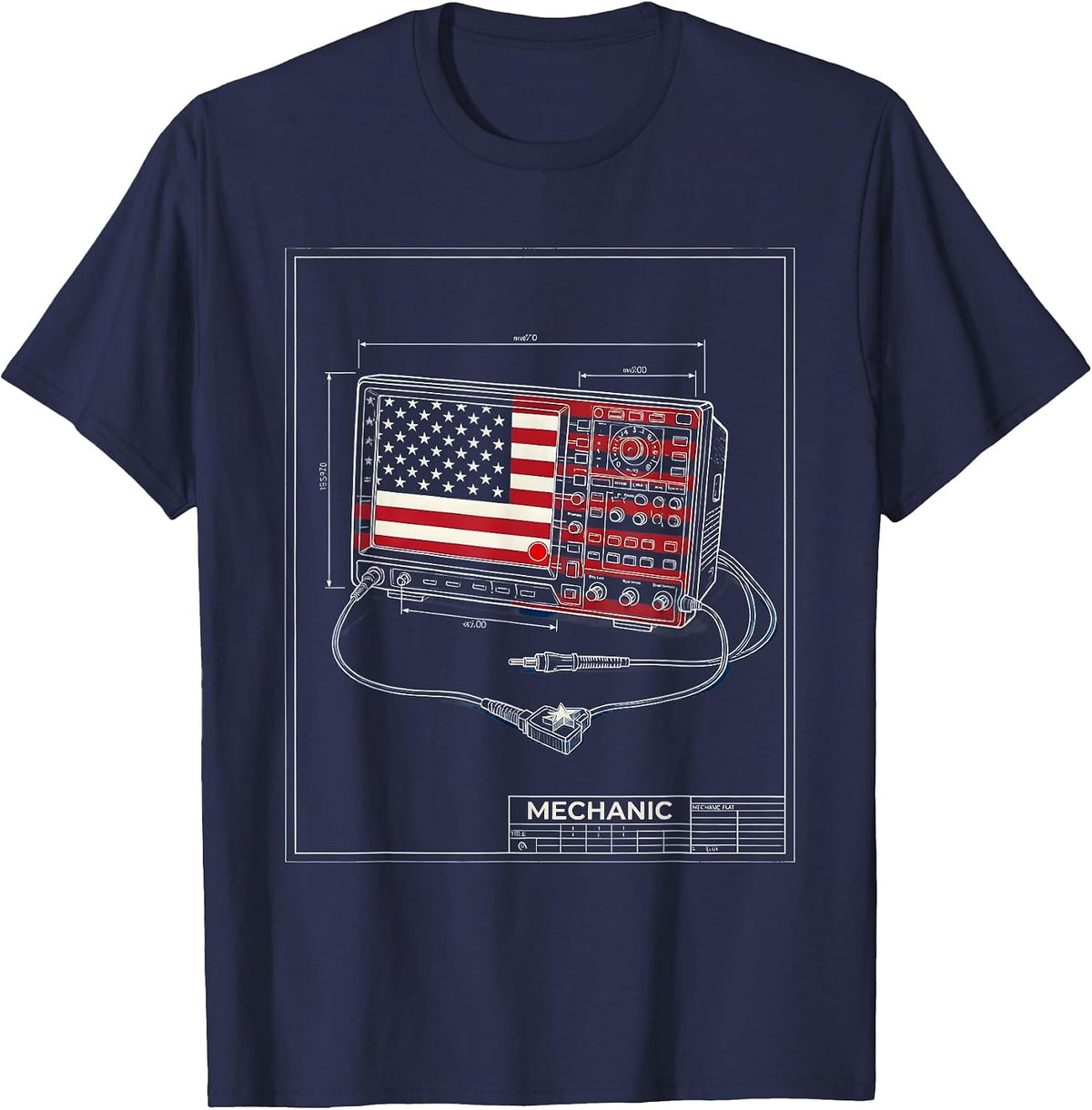 Mechanic Technical Blueprint American Flag Oilfield Worker T-Shirt - Navy Blue