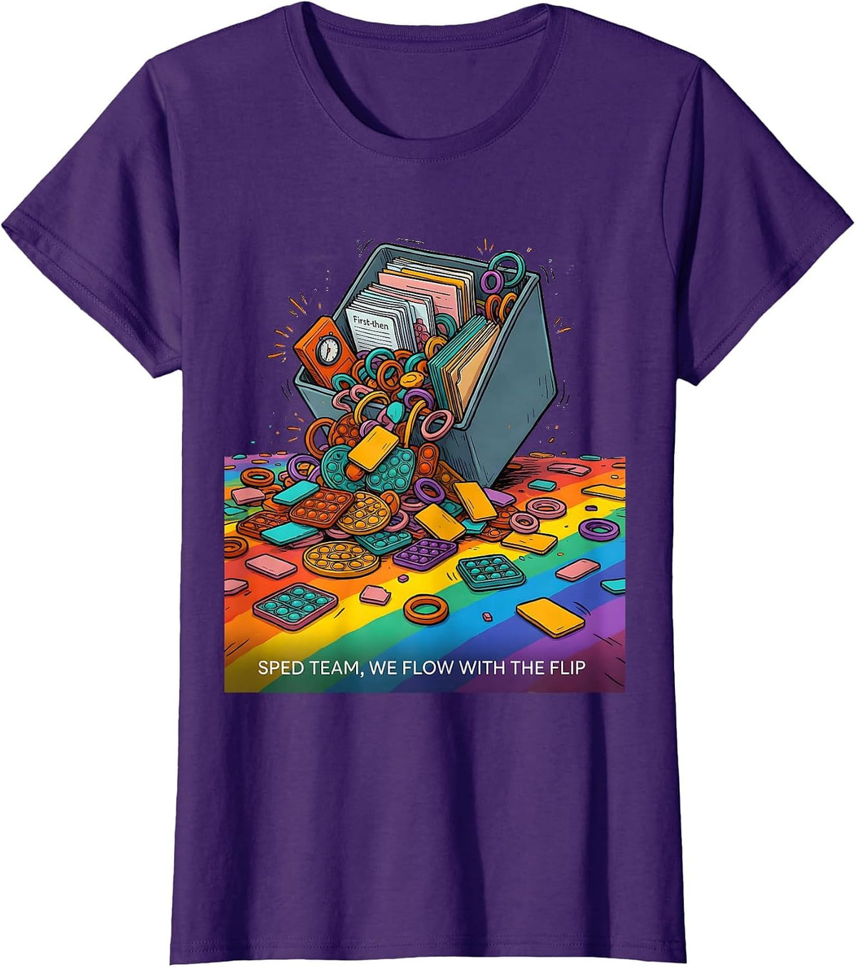 SPED Team We Flow With The Flip Colorful Teacher Team Humor T-Shirt - Purple