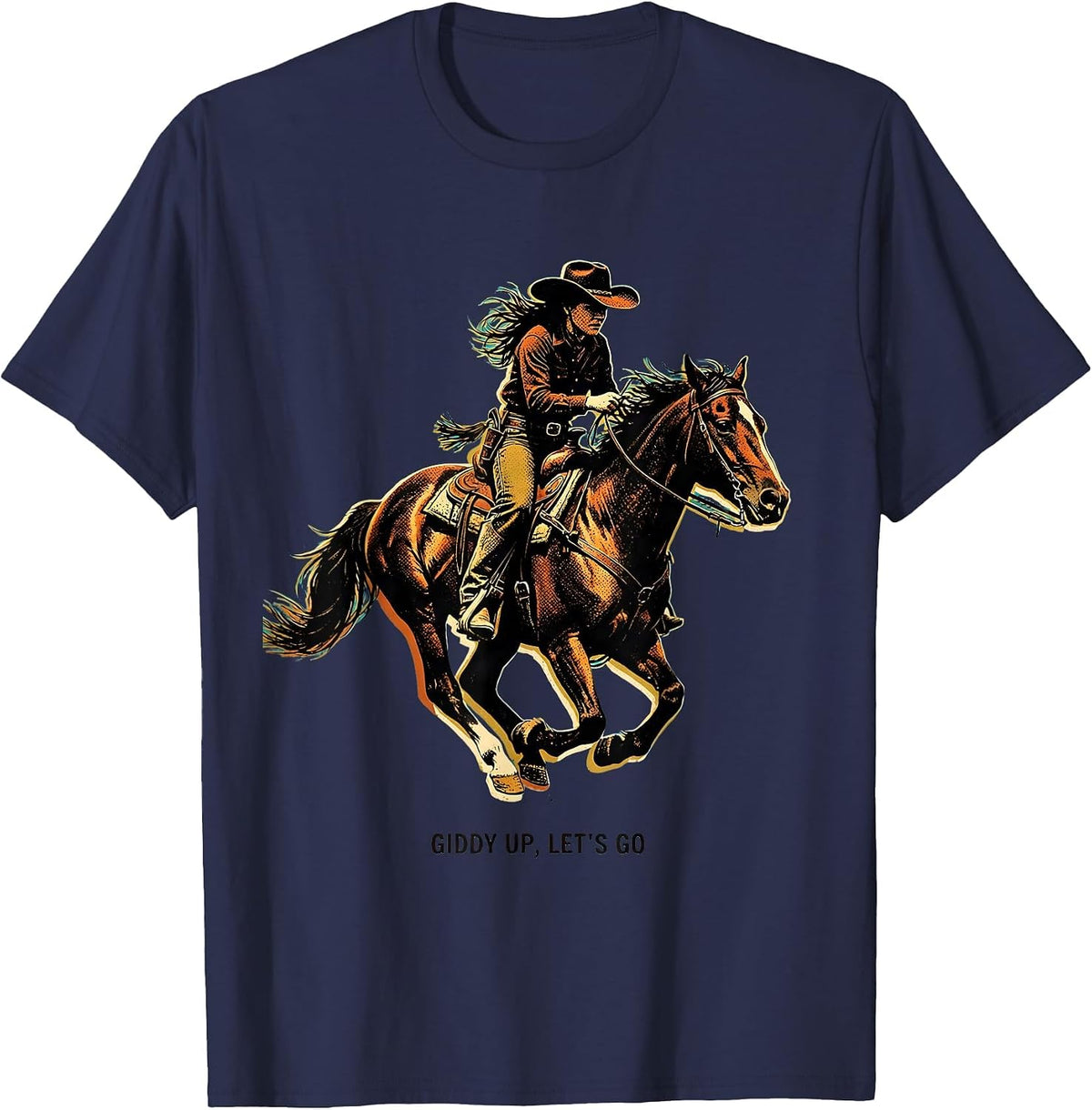 Men's Giddy Up Lets Go Cowgirl Western Design T-Shirt - Navy Blue