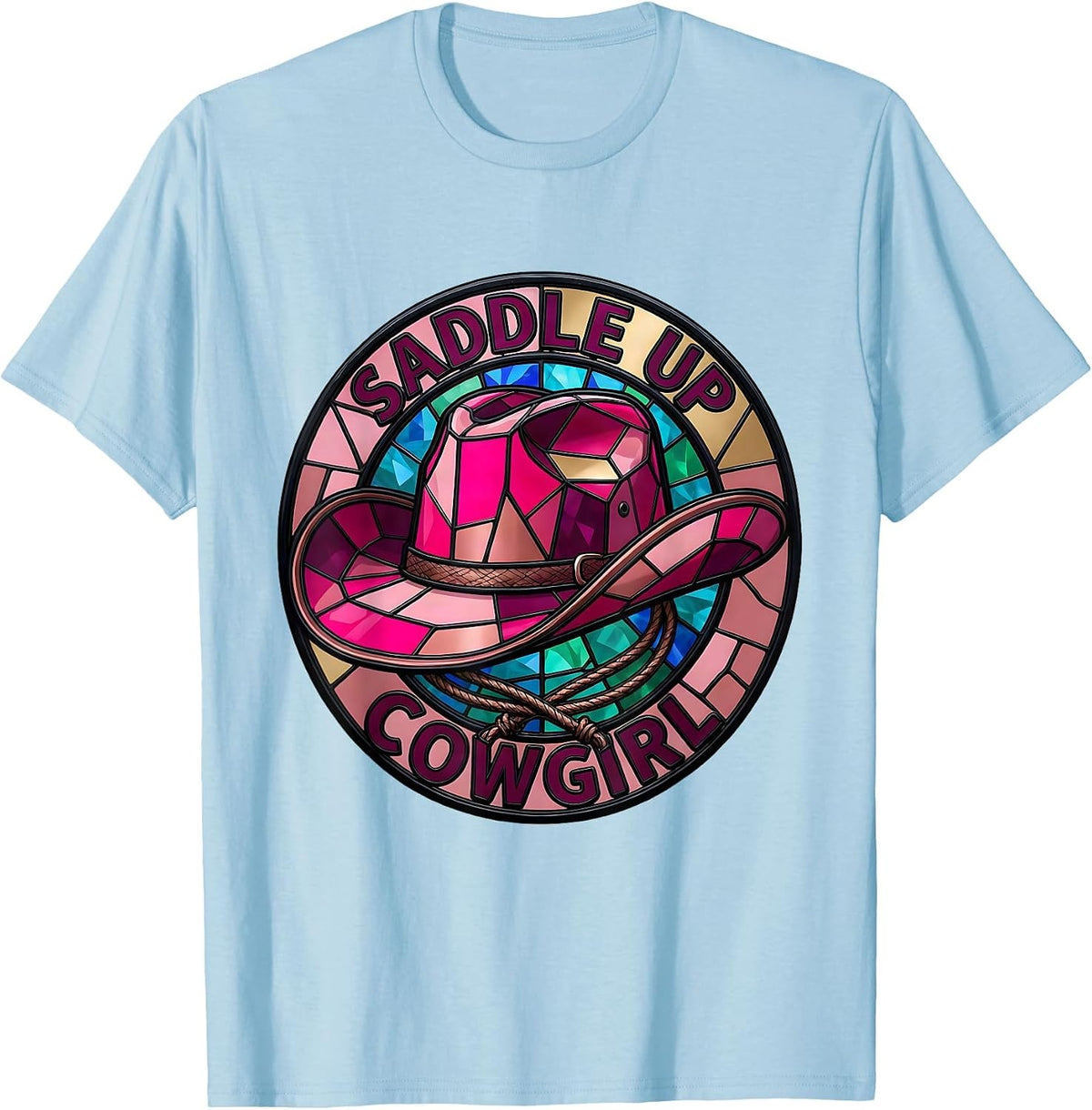 Men's Saddle Up Cowgirl Pink Western Design T-Shirt - Baby Blue